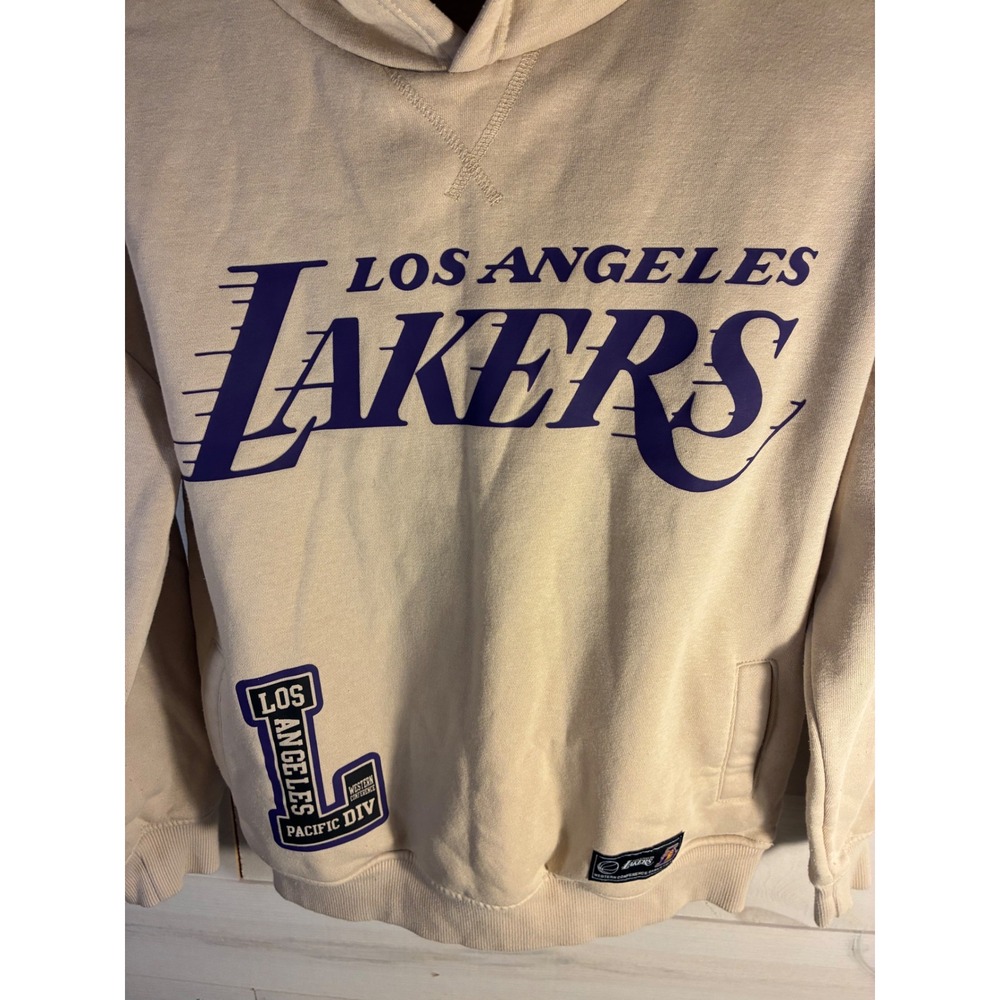 NBA Los Angeles Lakers Kids Tan Pullover Hoodie Purple Graphics Size 11-12 Years